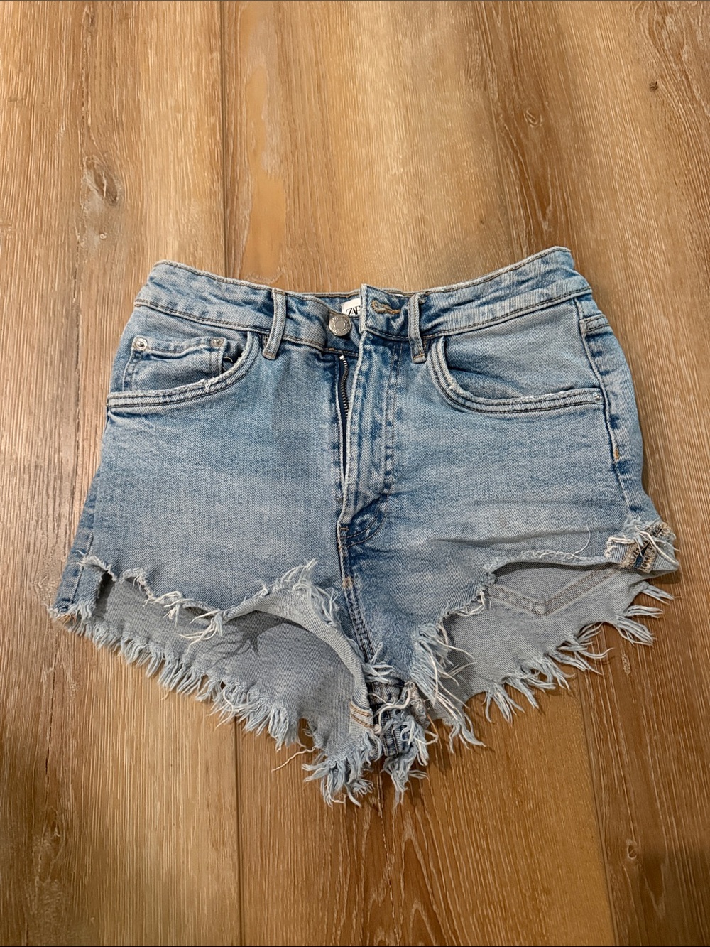 Zara Light Blue Distressed Denim Cutoff Shorts